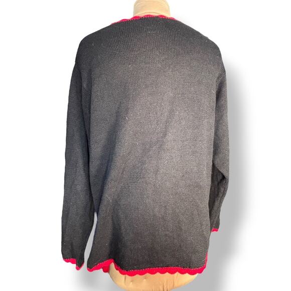 Vintage Black Cardinal Holiday Sweater Plus Size 1X Christmas Embroidered Birds - Picture 4 of 10